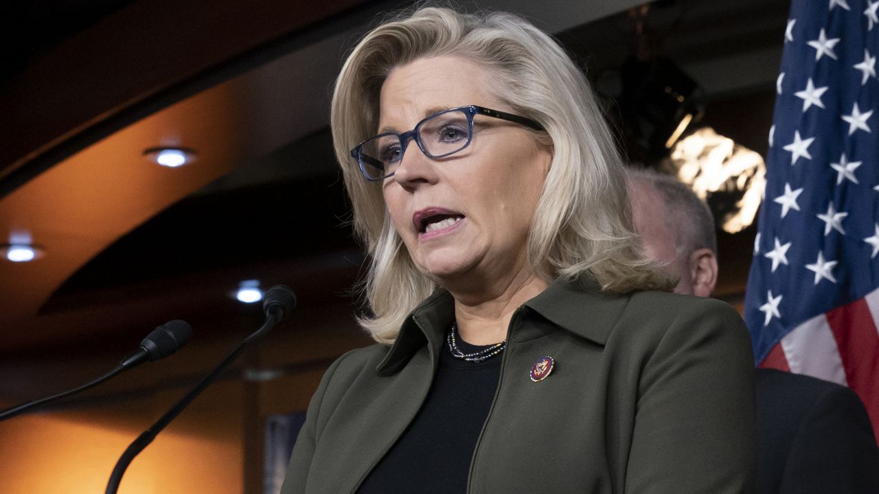 In this Dec. 17, 2019 photo Republican Conference chair Rep. Liz Cheney, R-Wyo., speaks with reporters at the Capitol in Washington. (AP Photo/J. Scott Applewhite, File)
