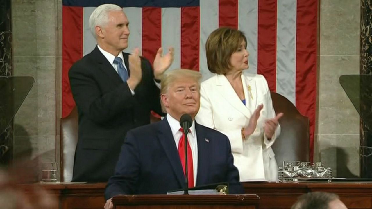 President Donald Trump arrives at the House chambers of the Capitol building ahead of his State of the Union speech on Tuesday, February 4, 2020. (Spectrum News)