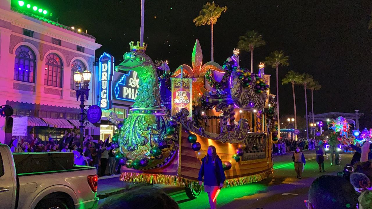 One of the floats during Universal's Mardi Gras parade. (Spectrum News/File)