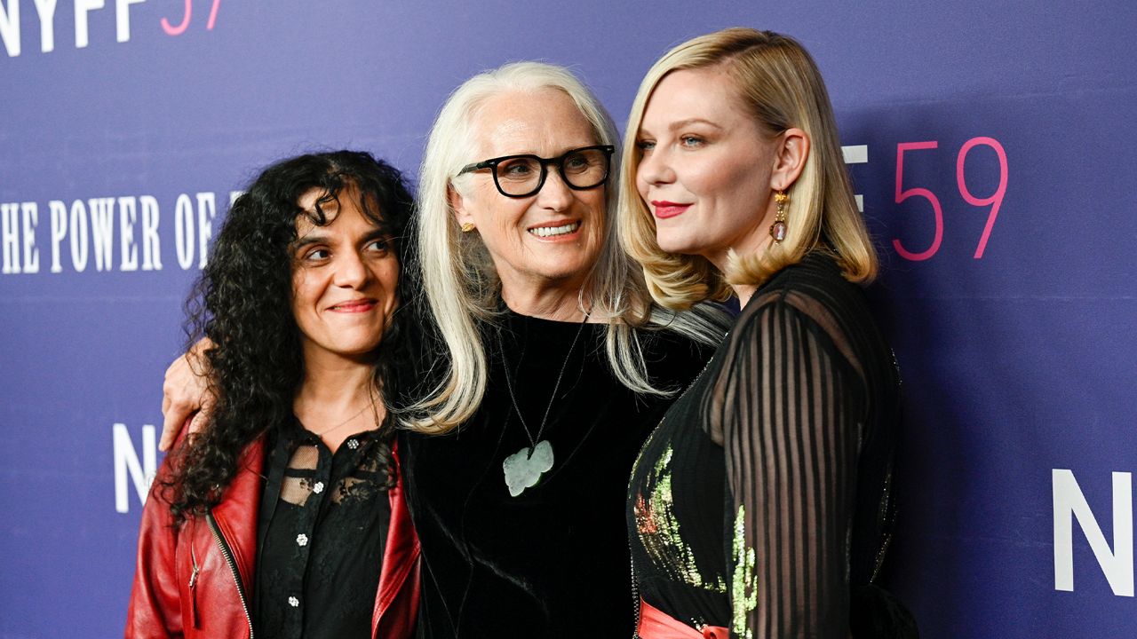 Producer Tanya Seghatchian, director Jane Campion and actress Kirsten Dunst pose together at a special screening of "The Power of the Dog" at Alice Tully Hall during the 59th New York Film Festival on Friday, Oct. 1, 2021. (Photo by Evan Agostini/Invision/AP)