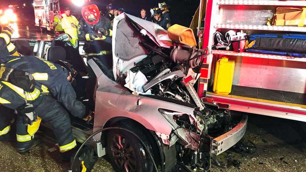 A vehicle crashed into an Orlando Fire Department Fire Engine early Sunday morning now I-4 near Orange Blossom Trail. (Courtesy of Orlando Fire Department)