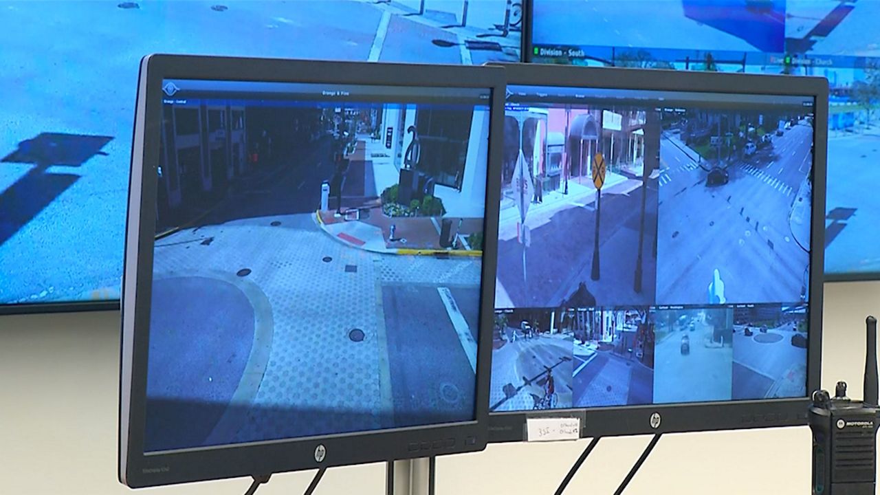 Camera feeds displayed on monitors inside Orlando Police's new Crime Center. (Jeff Allen/Spectrum News 13)