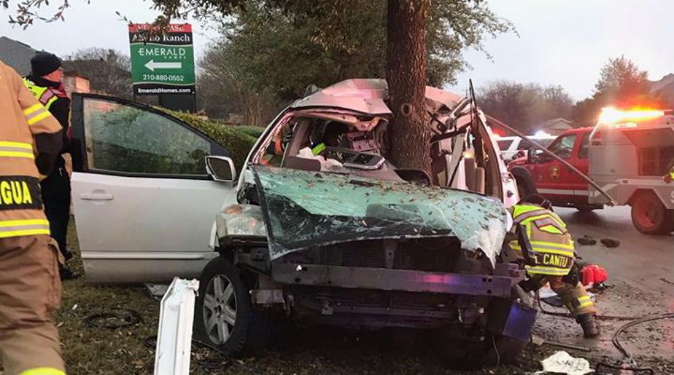 A car crashed and wrapped around a tree February 9, 2019 (Spectrum News/File)