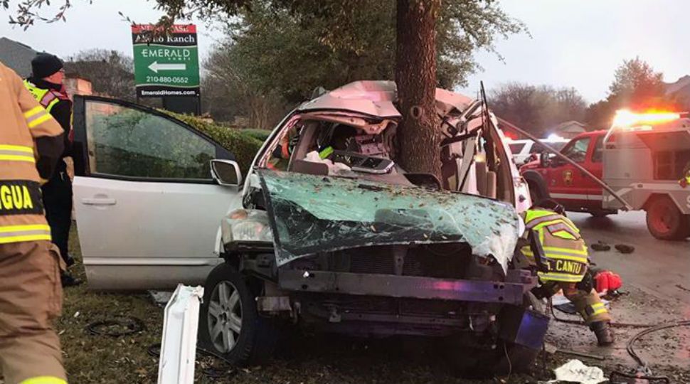 Car Wraps Around Tree, 2 Men Taken to Hospital