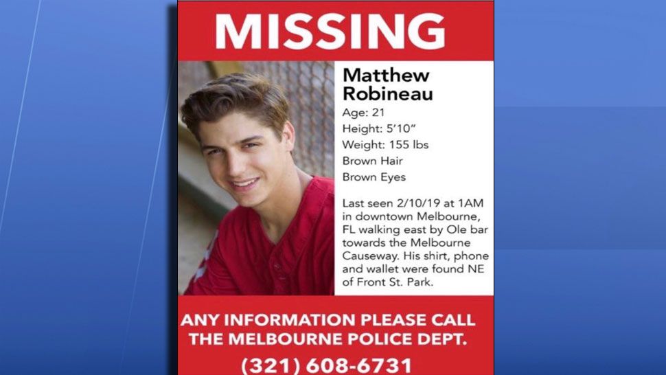 Matthew Robineau was last seen in downtown Melbourne Saturday night. (Melbourne Police)