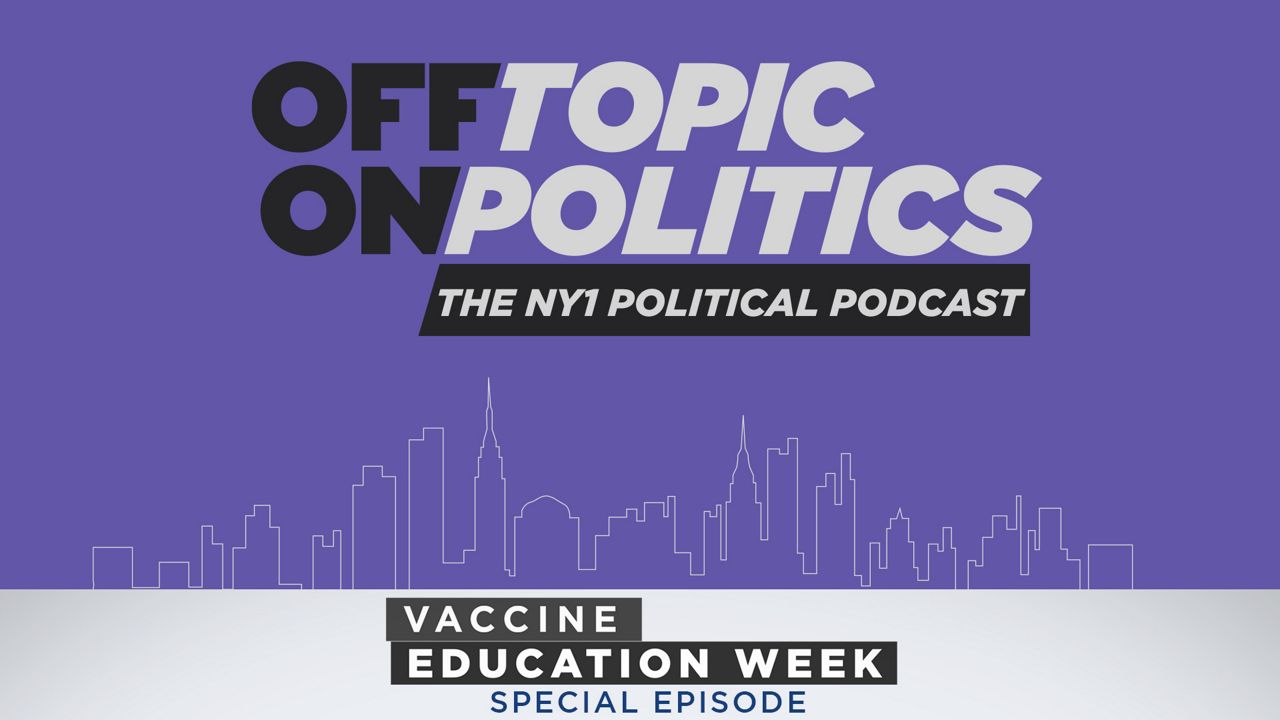 "Off Topic/On Politics" podcast logo for Vaccine Education Week special episode