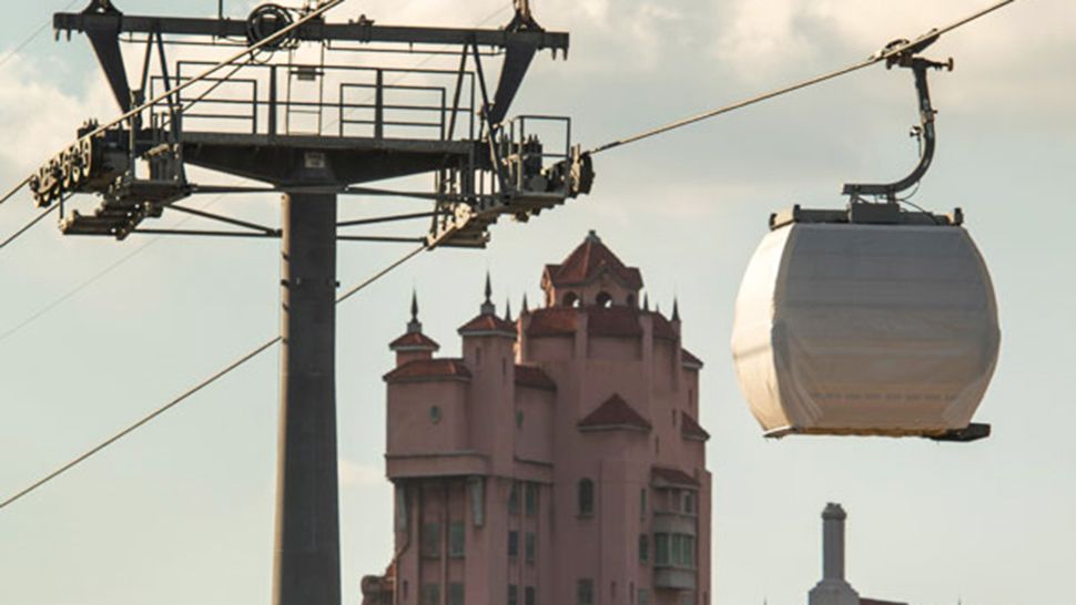 The Disney Skyliner gondolas underwent a test run between the stations at Disney's Caribbean Beach Resort and Disney's Hollywood Studios. (Courtesy of Disney Parks Blog)