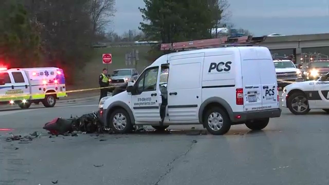 Van versus motorcycle crash