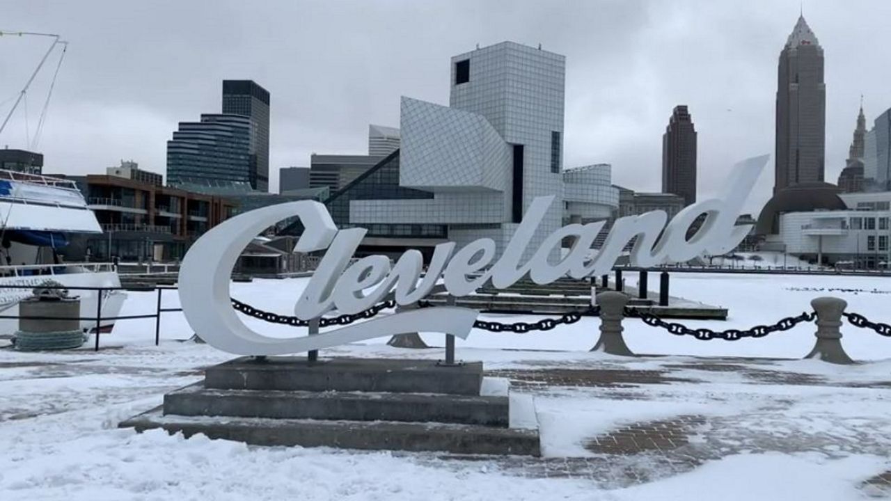 The Cleveland sign with snow