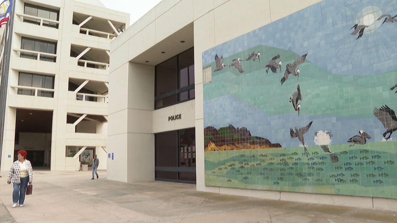 The exterior of the Huntington Beach Police headquarters is seen. (Spectrum News)