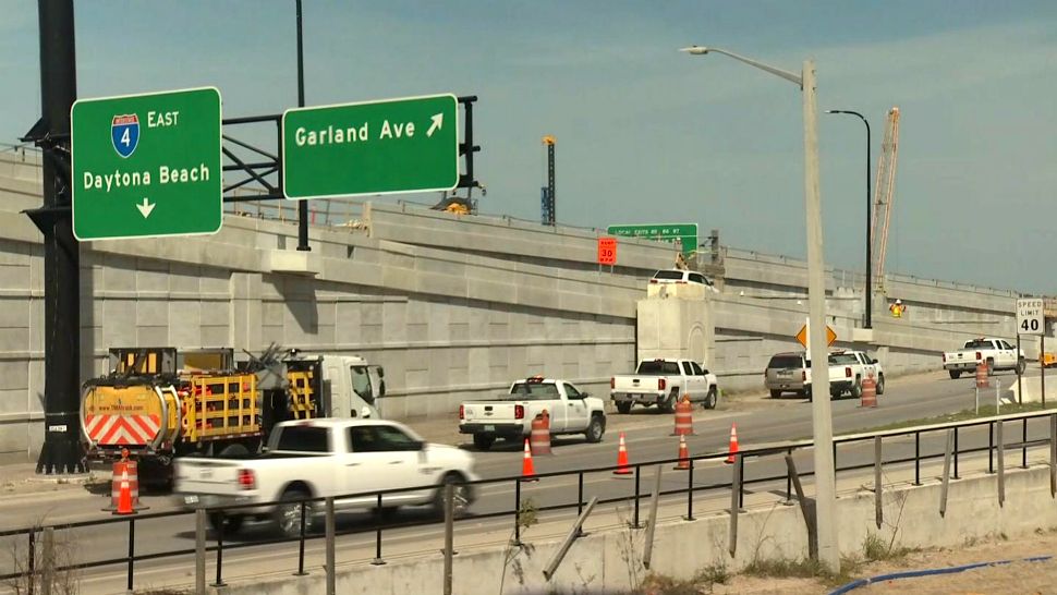 Several "I-4 Ultimate" workers sustained minor injuries on the Colonial Drive ramp to eastbound Interstate 4 on Friday. (Spectrum News 13)