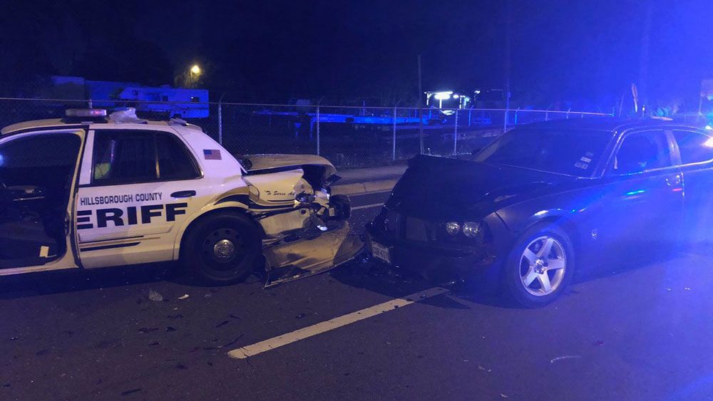 The deputy was conducting a traffic stop when he was hit from behind, the Hillsborough County Sheriff's Office says. (Hillsborough County Sheriff's Office)