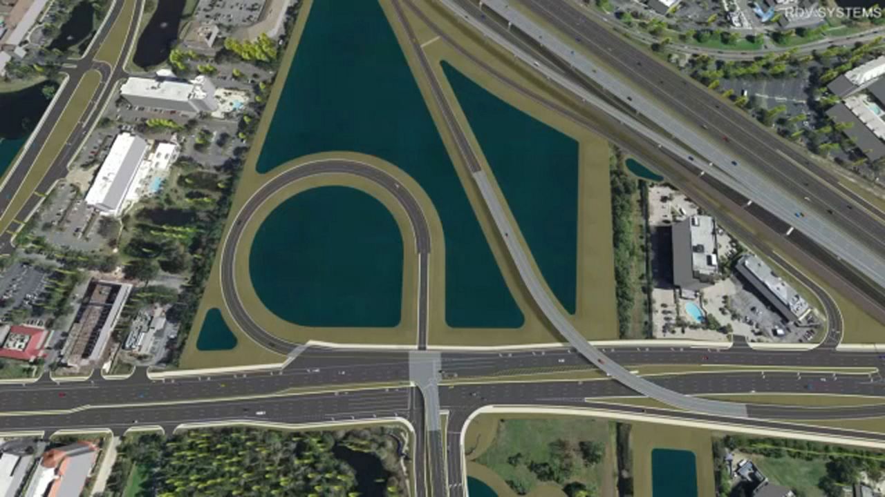 A rendering from FDOT shows what the new I-4 interchange would look like, on Crossroads property.