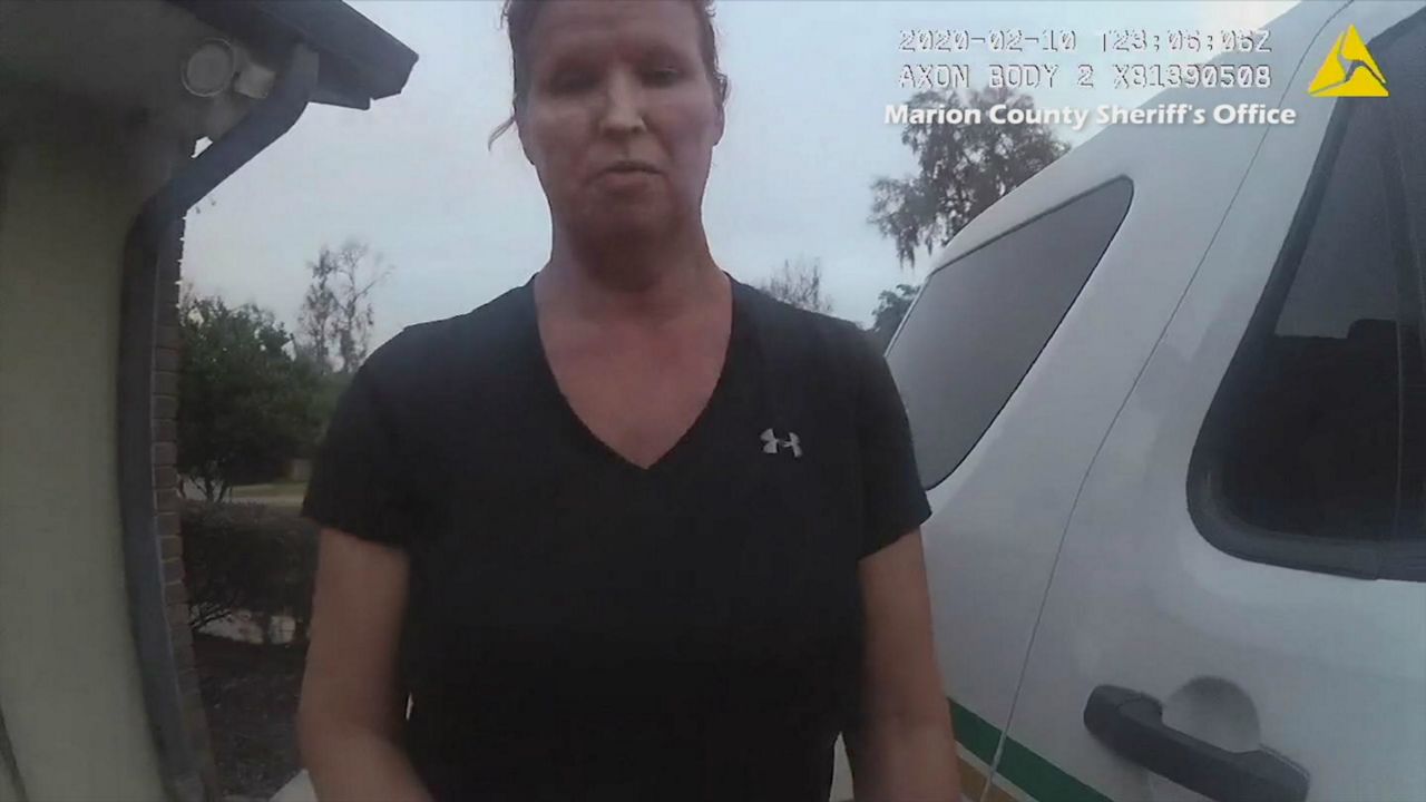 Rebecca Fierle is seen in a deputy's body-camera video from her arrest at her Ocala-area home in February. Fierle is charged in the death of one of her wards, Steven Stryker of Brevard County. (Marion County Sheriff's Office)