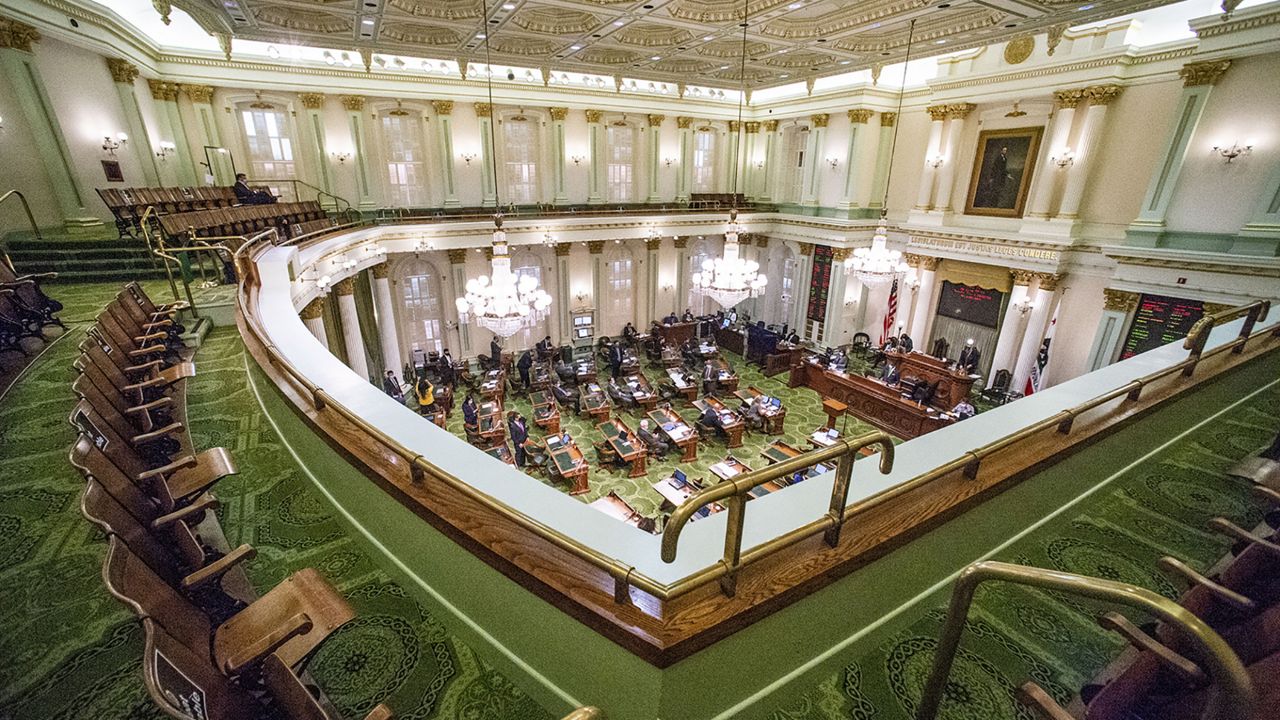 The Assembly gallery overlooking a legislative session in Sacramento, Calif. on Aug. 31, 2020. (AP Photo/Hector Amezcua)
