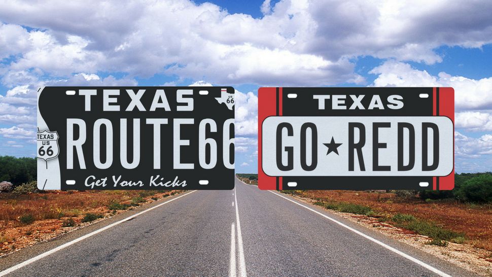 Pictured, from left, new Route 66 plate, new Racing Red Stripe plate. Images/MyPlates.com
