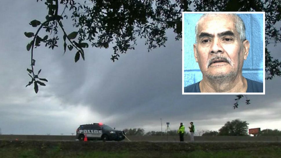 Scene of the accident on Feb. 25, 2018.  Top right, Raul Ramos Martinez, accused of intoxicated assault of a police officer. (Image/Round Rock Police Dept.) 