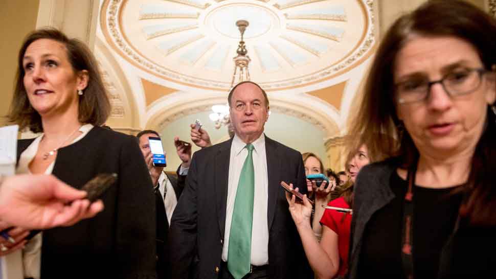 Rep. Richard Shelby, R-Ala., speaks to reporters as he leaves a closed-door meeting at the Capitol as bipartisan House and Senate bargainers trying to negotiate a border security compromise in hope of avoiding another government shutdown on Capitol Hill, Monday, Feb. 11, 2019, in Washington. (AP Photo/Andrew Harnik)