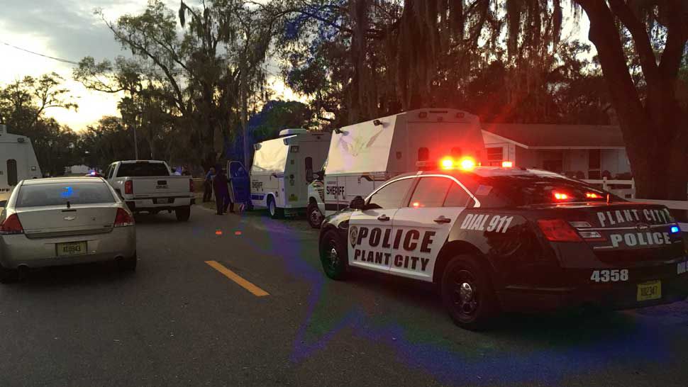 A Plant City Police cruiser near the scene of a reported shooting on W. Madison Street in Plant City, Tuesday, February 19, 2019. (Laurie Davison/Spectrum Bay News 9)