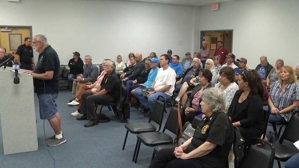 Port Richey community members take part in a city council meeting, Tuesday, February 26, 2019. The meeting was the first since the city's former mayor, Dale Massad, was arrested on February 21, 2019. (Spectrum Bay News 9)