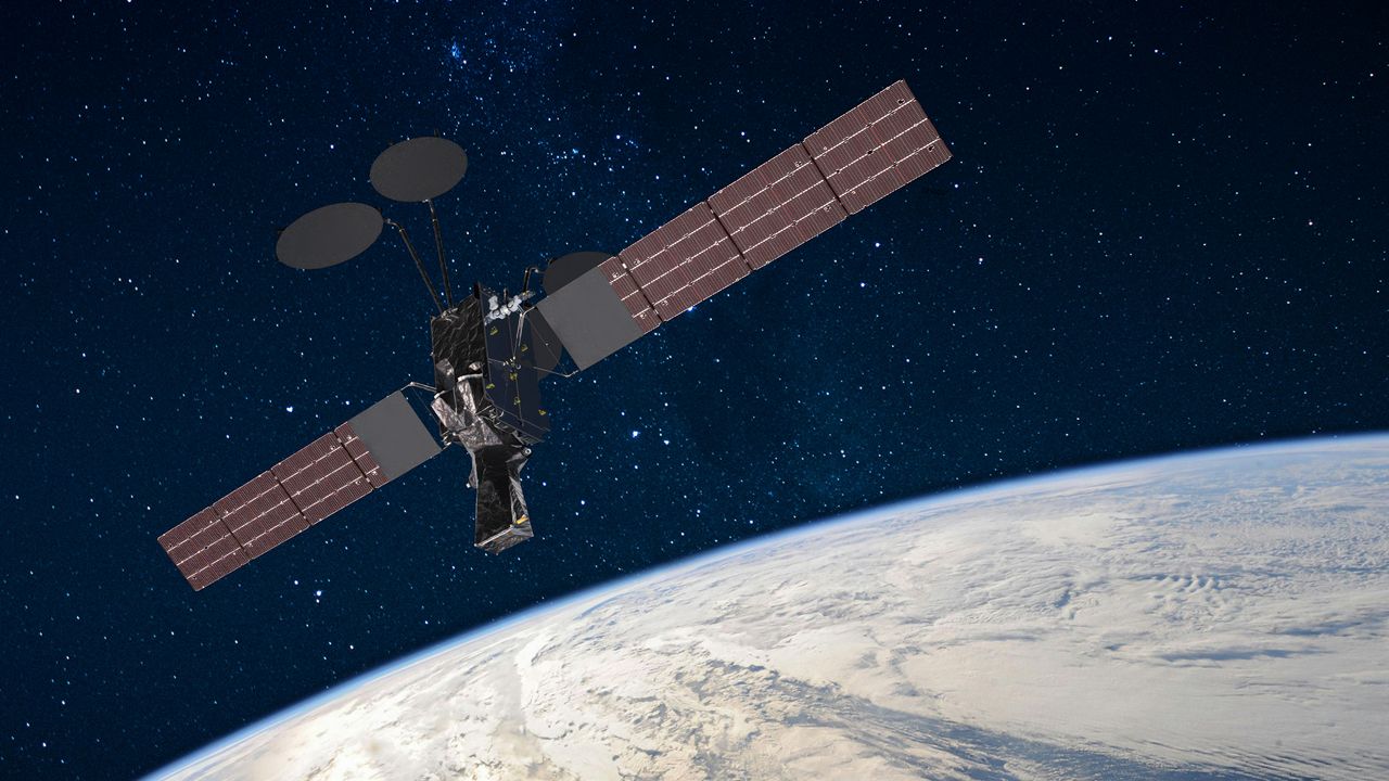 This is an artist's rendering of the EchoStar XXV satellite. (EchoStar)