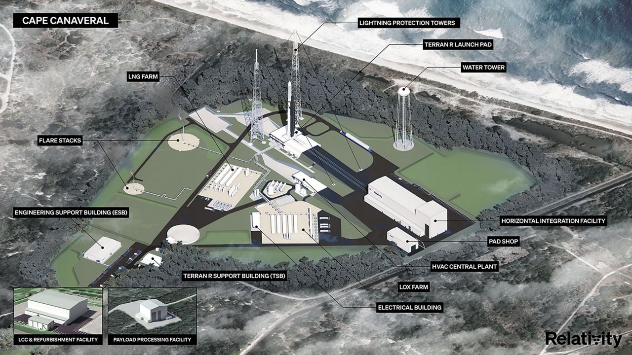 (In this artist rendition, it shows the complete Launch Complex 16 where Relativity Space plans to launch its 3D-printed Terran R rocket. (Relativity Space)