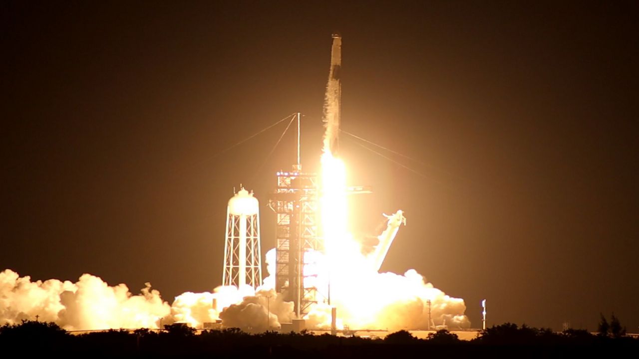 The Fram2 will be the first time humans will orbit Earth's polar regions after it took off from Launch Complex 39A at NASA’s Kennedy Space Center on Monday, March 31, 2025. (Spectrum News photo and video/Anthony Leone)