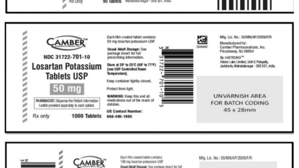 Camber Pharmaceuticals is the latest company to recall lots of its losartan, a common heart medication. (FDA.gov)