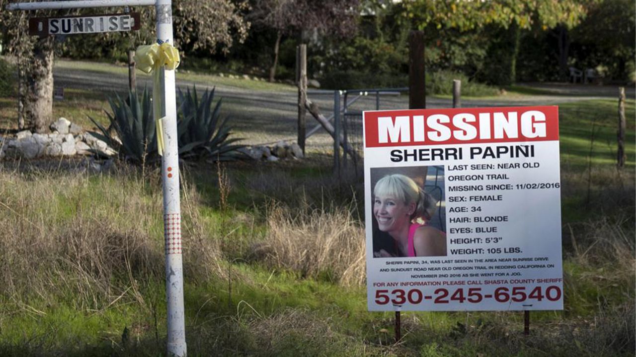 In this Nov. 10, 2016, file photo, a "missing" sign for Mountain Gate, Calif., resident Sherri Papini, is seen along Sunrise Drive, near the location where the mom of two is believed to have gone missing while on an afternoon jog. (Andrew Seng/The Sacramento Bee via AP, File)