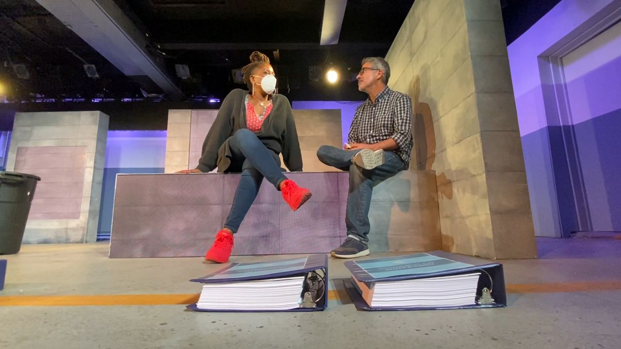 Two people on set