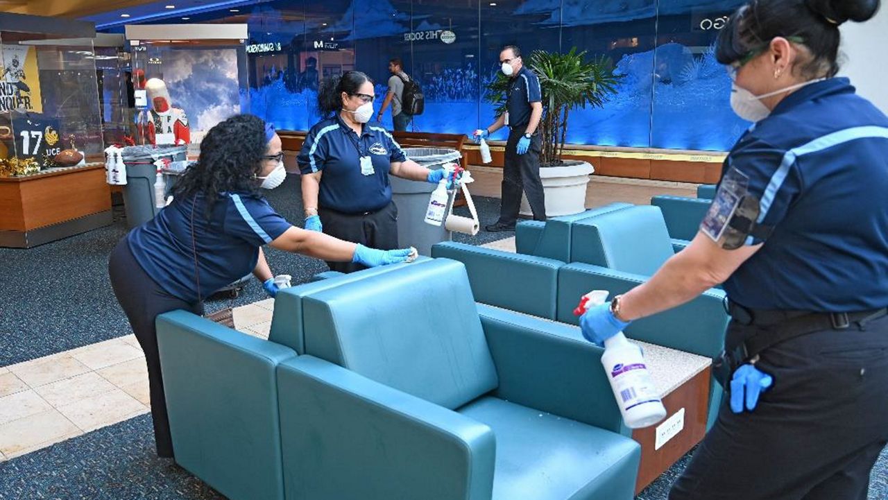 Workers deep clean parts of Orlando International Airport. (Greater Orlando Aviation Authority)