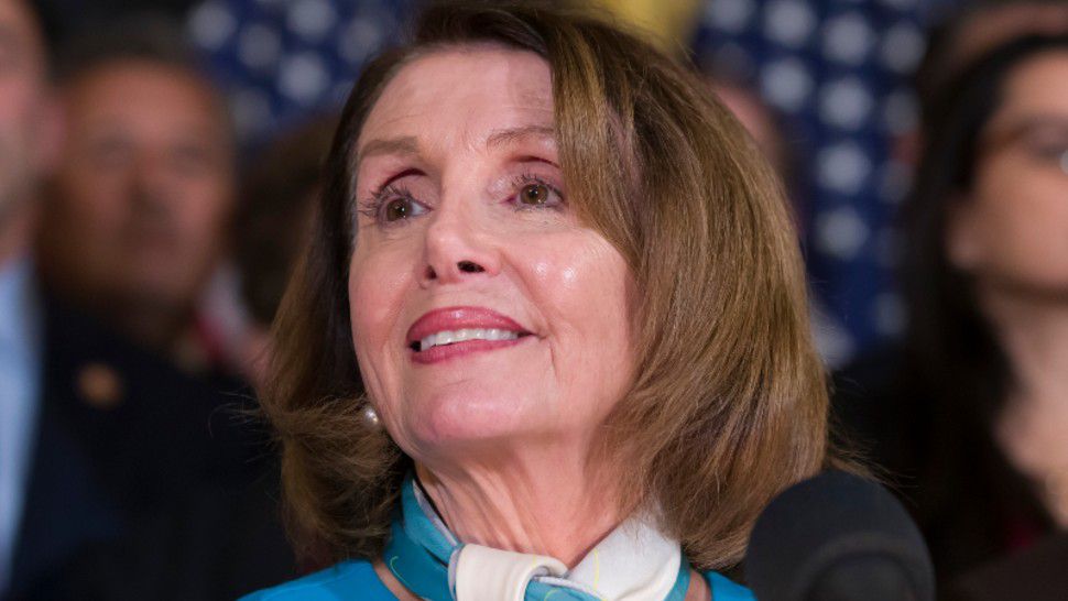 House Speaker Nancy Pelosi of Calif., pauses while speaking about a resolution to block President Donald Trump's emergency border security declaration on Capitol Hill, Monday, Feb. 25, 2019, in Washington. House Democrats have introduced a resolution to block the national emergency declaration that President Donald Trump issued last week to fund his long-sought wall along the U.S-Mexico border, setting up a fight that could result in Trump's first-ever veto. (AP Photo/Alex Brandon)