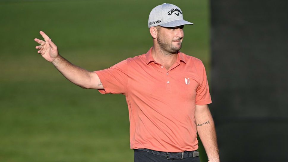 Matt Every acknowledges the crowd after making a putt for birdie on the eighth green during the first round of the Arnold Palmer Invitational golf tournament, Thursday, March 5, 2020, in Orlando, Fla. (AP Photo/Phelan M. Ebenhack)