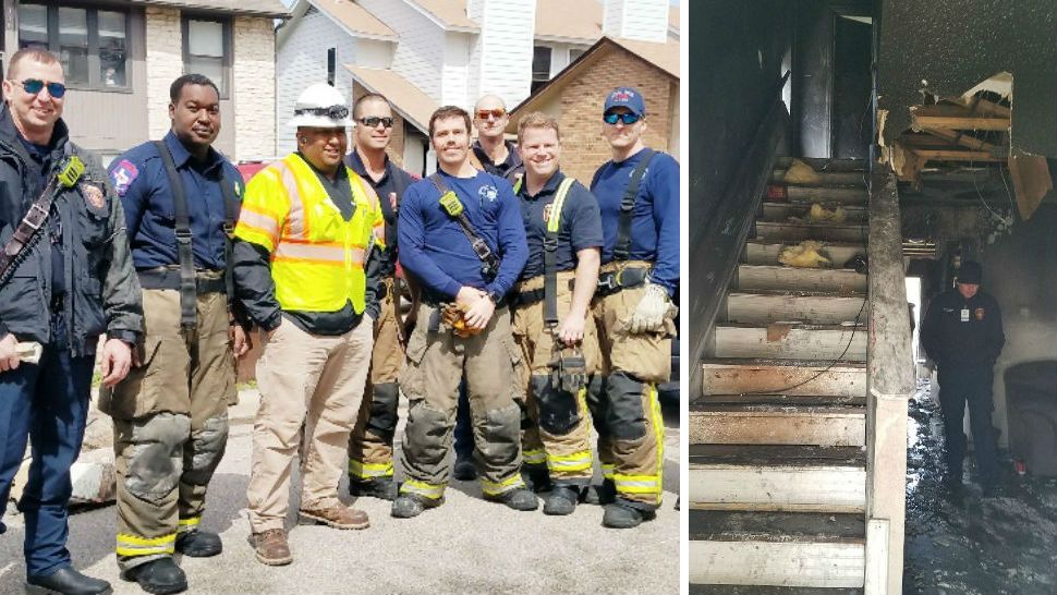 Spectrum field technician Joel Mendoza saved the life of a boy trapped in a house fire. Image on the right of the aftermath of the fire. (Courtesy: Fire Rescue)