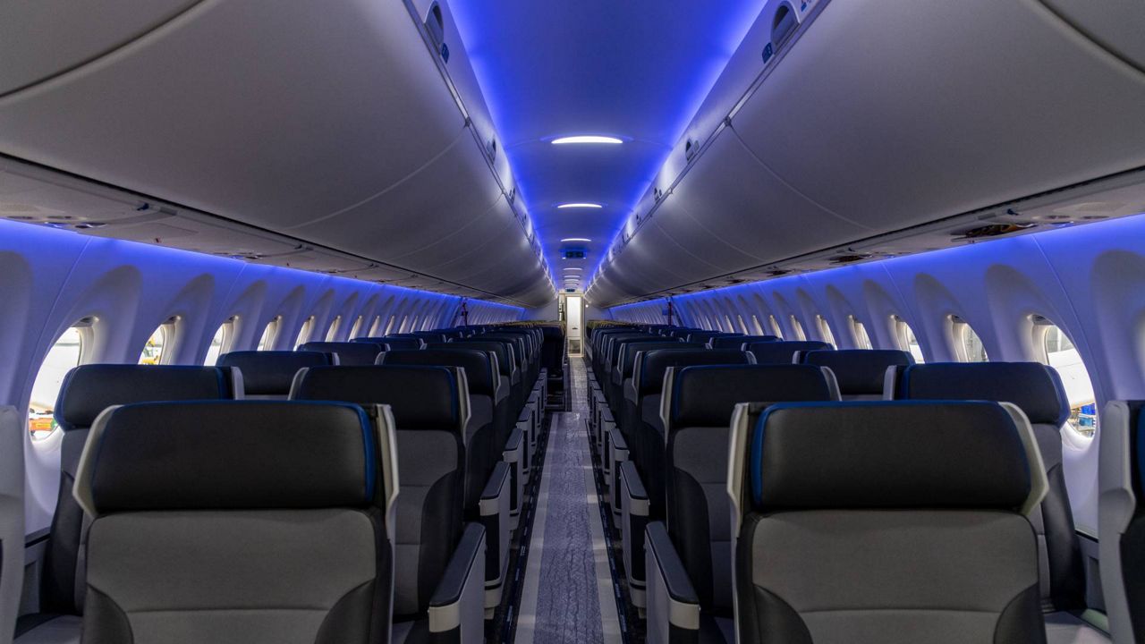 Inside a Breeze Airways plane. (AP Photo)