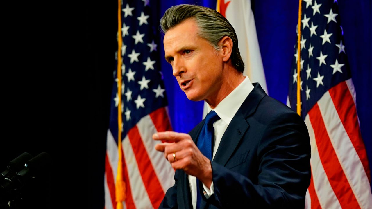 California Gov. Gavin Newsom delivers his annual State of the State address in Sacramento, Calif., Tuesday, March 8, 2022. (AP Photo/Rich Pedroncelli)