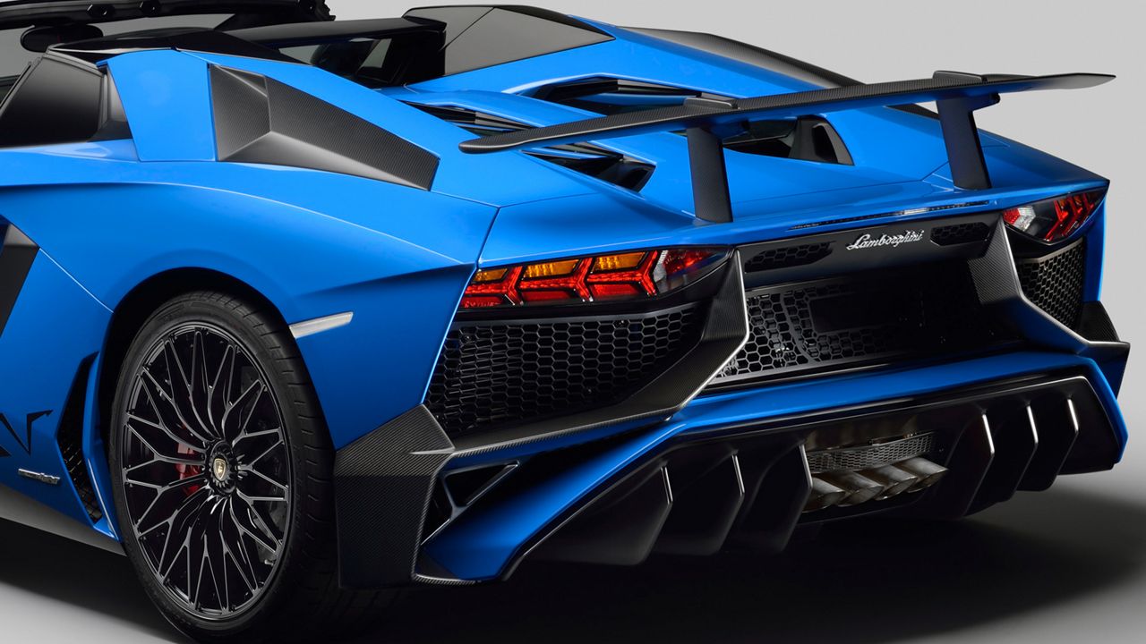 This photo provided by Lamborghini shows the rear and side of the Lamborghini Aventador LP 750-4 Superveloce roadster.  (Lamborghini via AP)