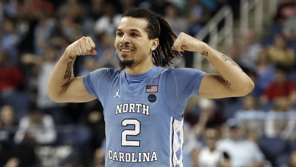 FILE - In this March 10, 2020, file photo, North Carolina guard Cole Anthony reacts during the second half of an NCAA college basketball game against Virginia Tech at the Atlantic Coast Conference tournament in Greensboro, N.C. Anthony was selected by the Orlando Magic in the NBA draft Wednesday, Nov. 18, 2020. (AP Photo/Gerry Broome, File)