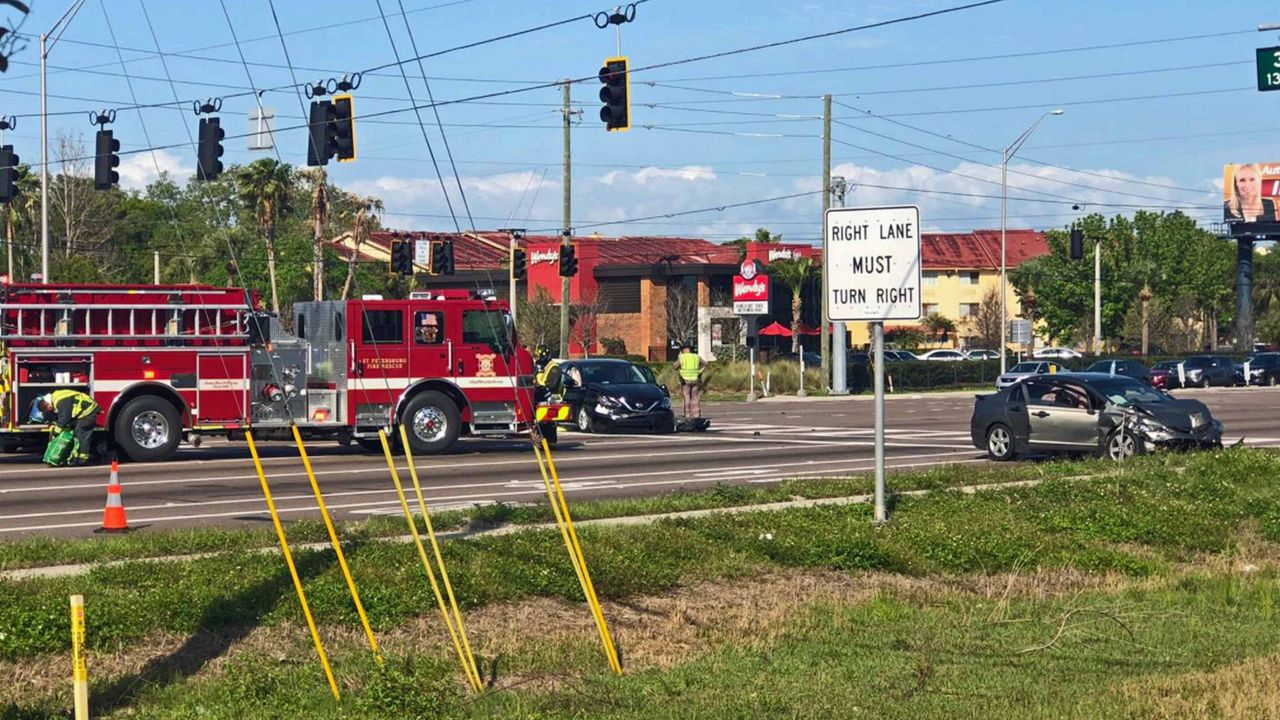 One person is dead after a multi-vehicle crash on Ulmerton Road and 34th Street North Sunday. (Trevor Pettiford/Spectrum Bay News 9)