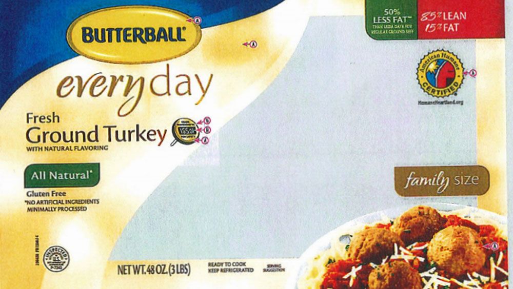 The label for the recalled Butterball turkey products. (USDA)