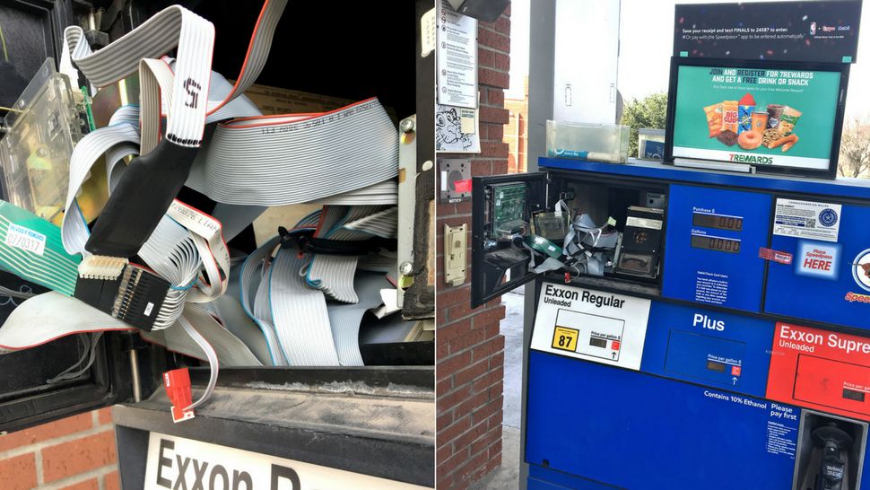 Credit card skimmers found at the 7-Eleven/Exxon station on March 15, 2018. (Images/Texas Dept. of Agriculture)