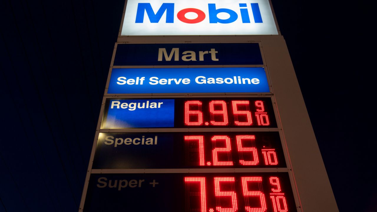 Gas prices are displayed at a Mobil gas station in West Hollywood, Calif., Tuesday, March 8, 2022. (AP Photo/Jae C. Hong)