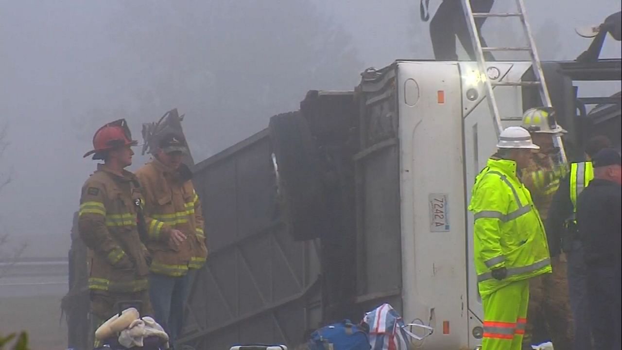 An overturned bus