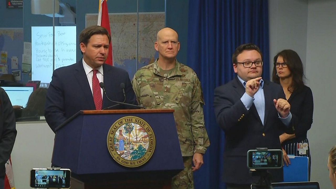 Speaking at the state Emergency Operations Center, Gov. Ron DeSantis delivers information regarding executive orders he issued on Friday, March 20, 2020.