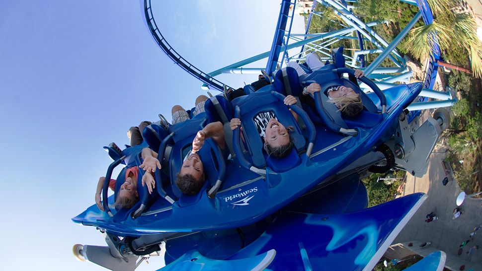 Riders on the Manta coaster at SeaWorld Orlando. (Courtesy of SeaWorld)