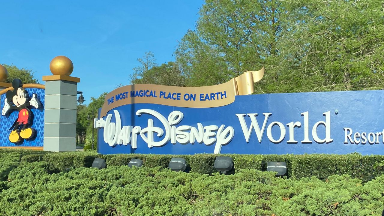The Walt Disney World Resort sign near the entrance to Disney Springs. (Spectrum News)