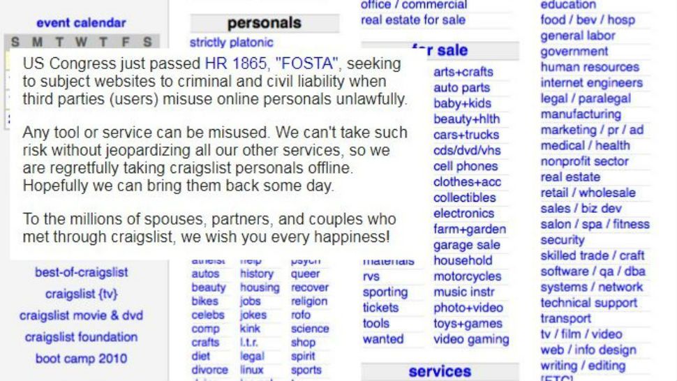 New policy from Craigslist removing personals section.