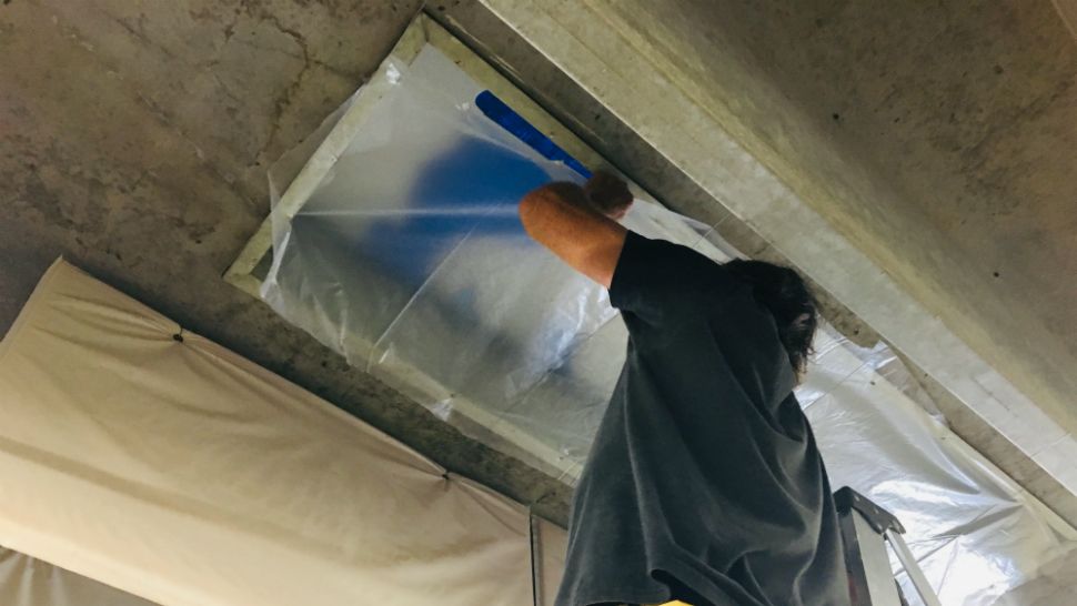 Skylights were shattered by hail Wednesday at the Brevard Humane Society's Cocoa adoption center. (Krystel Knowles/Spectrum News 13)