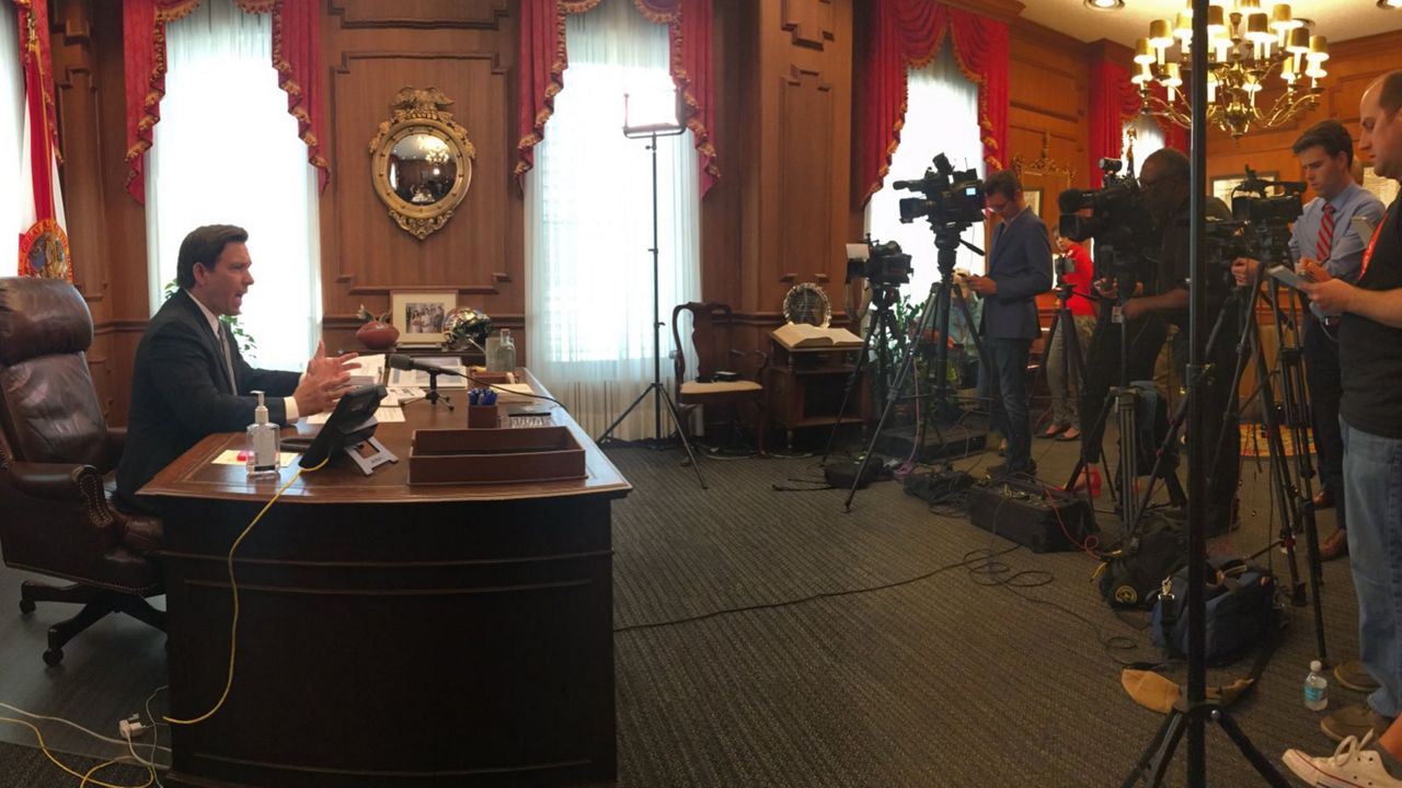 Gov. Ron DeSantis speaks during a news conference in his office in Tallahassee on the latest efforts by the state to combat the spread of the potentially deadly coronavirus. (Troy Kinsey/Spectrum News)