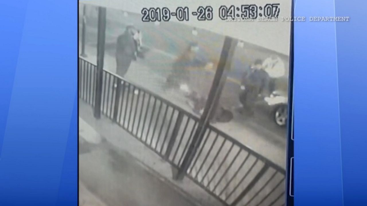 Surveillance video footage of the altercation that left 22-year-old Derrick Tibado blind and brain damaged. (Courtesy of Daytona Beach Police)